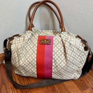 Kate Spade Stevie Tote Diaper Bag Stucco Canvas Leather + shoulder strap